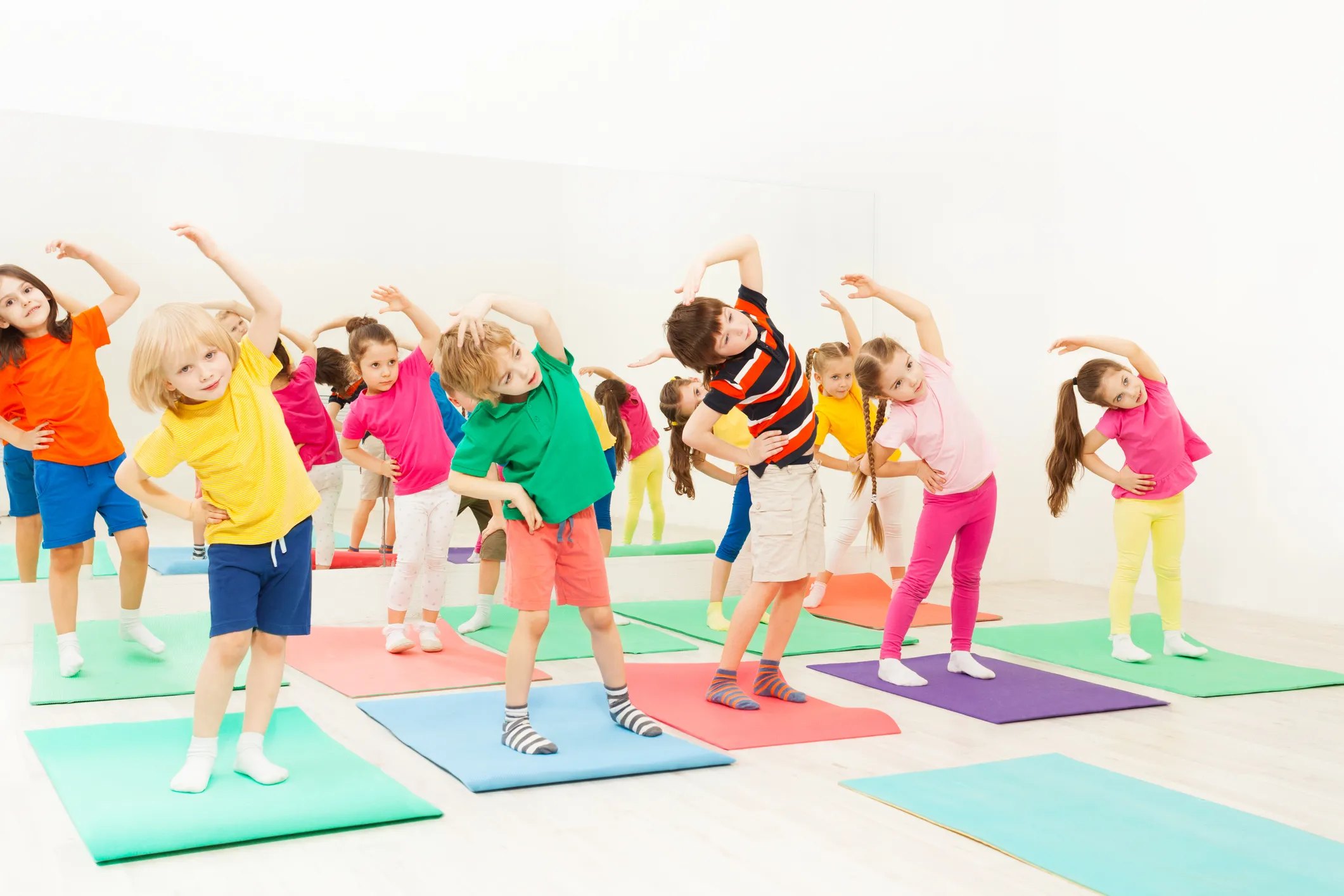 Kids movement class with colorful training tools